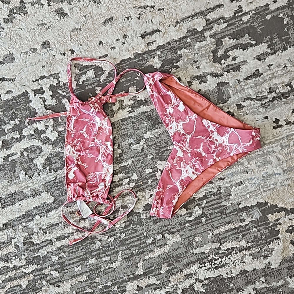 We Wore What marbled tie back bikini set